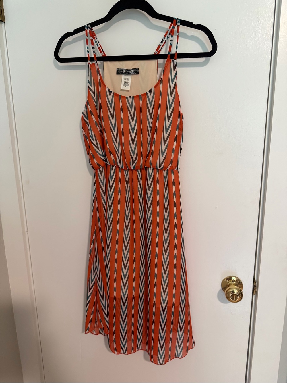mandee Orange Chevron Midi Dress with Gray and White Accents